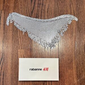 NIB Rabanne x H&M silver metal mesh triangle scarf with fringe